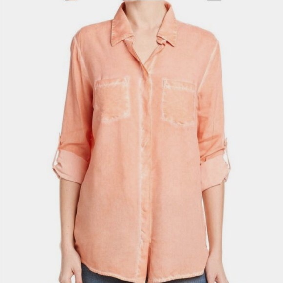 beachlunchlounge orange chambray split back shirt - Picture 1 of 7